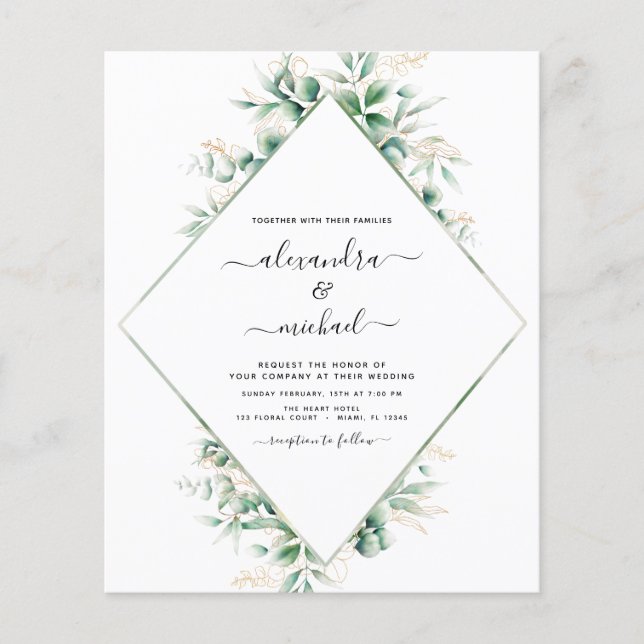 Budget Eucalyptus Greenery Elegant Wedding Flyer (Front)