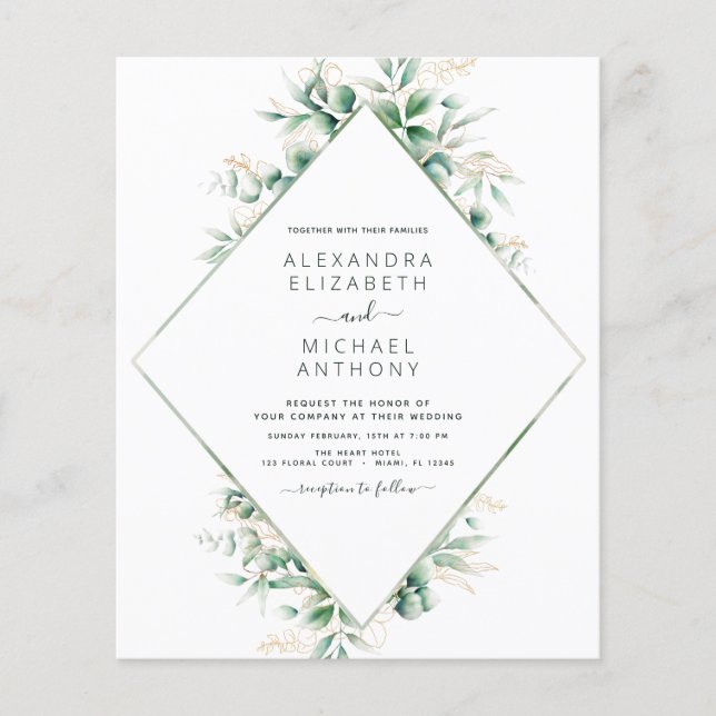 Budget Eucalyptus Greenery Elegant Wedding Flyer (Front)