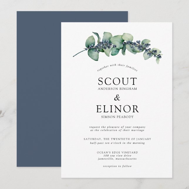 Budget Eucalyptus Greenery Elegant Wedding Invitation (Front/Back)
