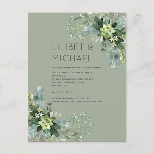 BUDGET  Eucalyptus Greenery Foliage Wedding Postcard