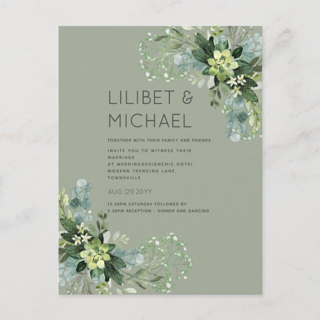 BUDGET  Eucalyptus Greenery Foliage Wedding Postcard (Front)