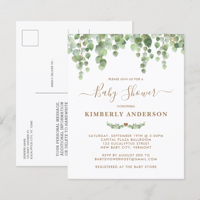 Budget Eucalyptus Greenery Gold Baby Shower Invite (Front/Back)