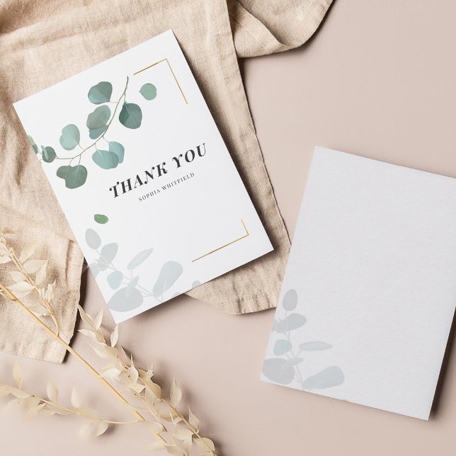 Budget Eucalyptus Greenery Gold Frame Thank You Note Card (Creator Uploaded)