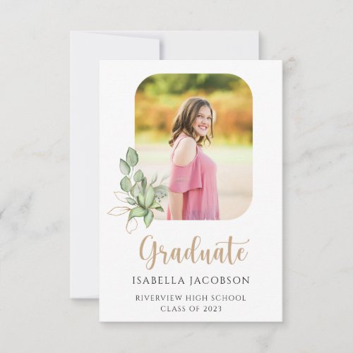 Budget Eucalyptus Greenery Gold Photo Graduation Invitation