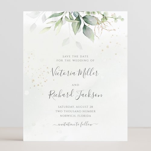 Budget Eucalyptus Greenery Gold Save The Date