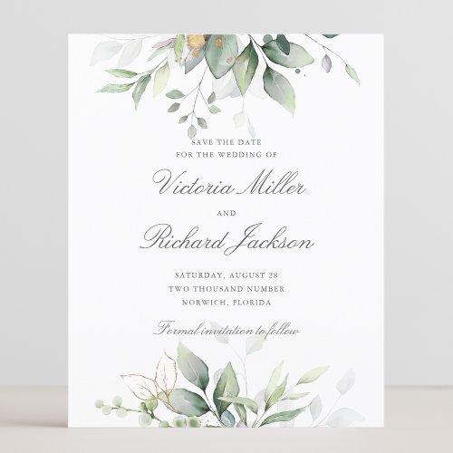 Budget Eucalyptus Greenery Gold Save the Date