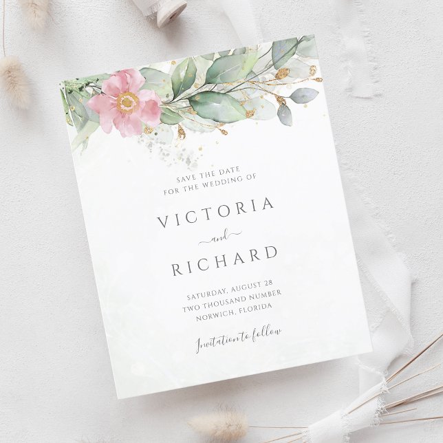 Budget Eucalyptus Greenery Gold Save The Date (Creator Uploaded)