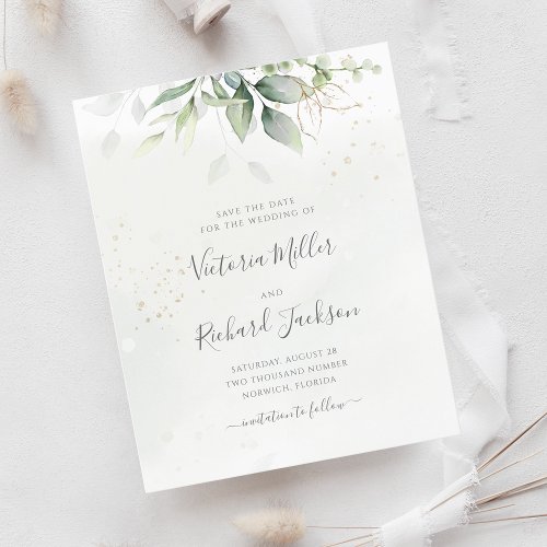 Budget Eucalyptus Greenery Gold Save The Date