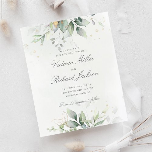 Budget Eucalyptus Greenery Gold Save The Date