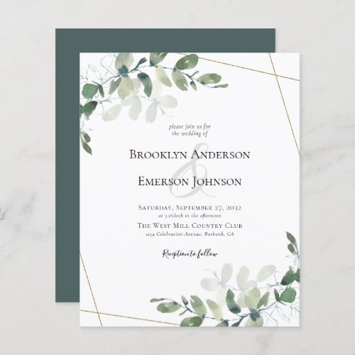 Budget Eucalyptus Greenery Gold Wedding Invitation