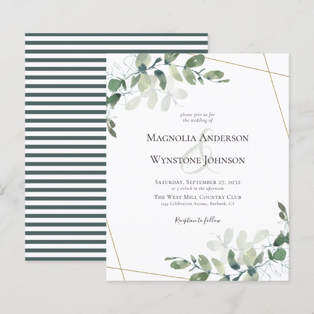 Budget Eucalyptus Greenery Gold Wedding Invitation (Front/Back)