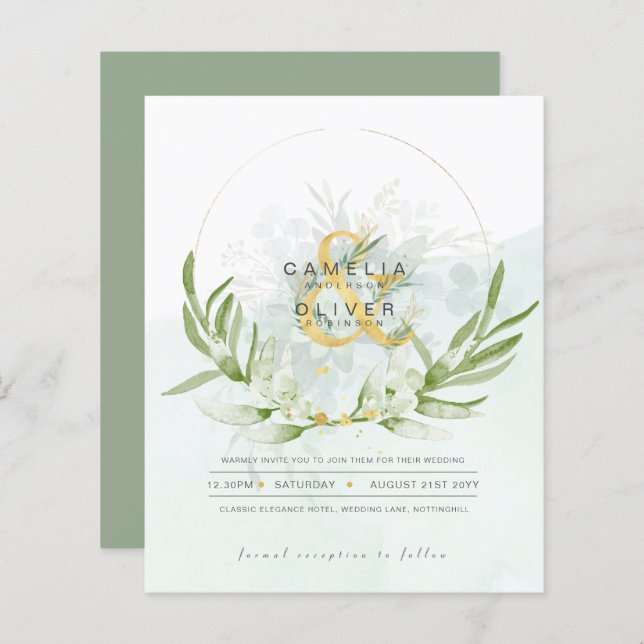 BUDGET Eucalyptus Greenery Gold Wedding QR CODE IN (Front/Back)