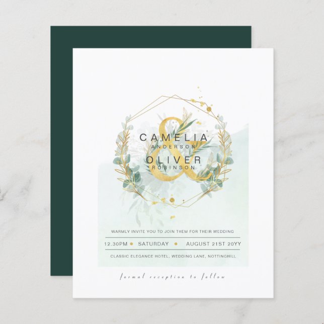 BUDGET Eucalyptus Greenery Gold Wedding QR CODE IN (Front/Back)