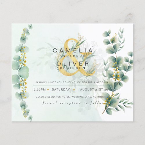 BUDGET Eucalyptus Greenery Gold Wedding QR CODE IN Flyer