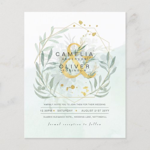 BUDGET Eucalyptus Greenery Gold Wedding QR CODE IN Flyer