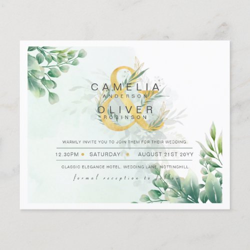 BUDGET Eucalyptus Greenery Gold Wedding QR CODE IN Flyer