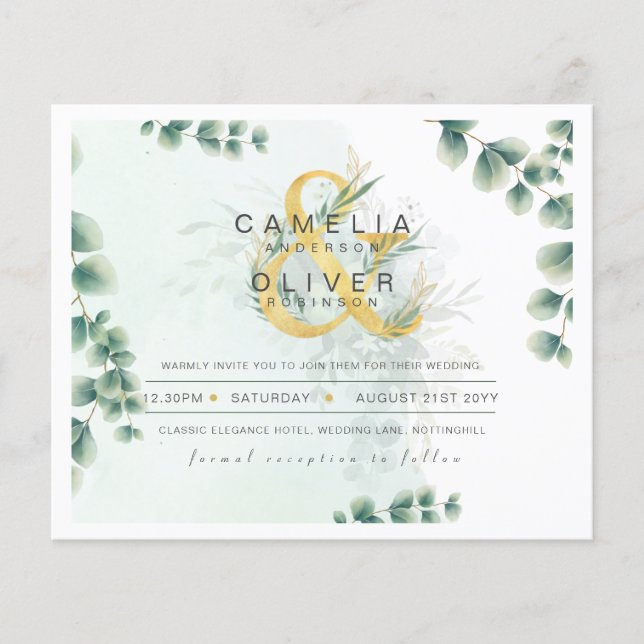 BUDGET Eucalyptus Greenery Gold Wedding QR CODE IN Flyer