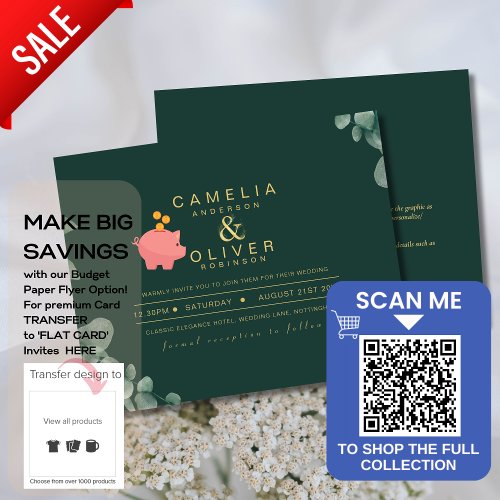 BUDGET Eucalyptus Greenery Gold Wedding QR CODE IN Flyer