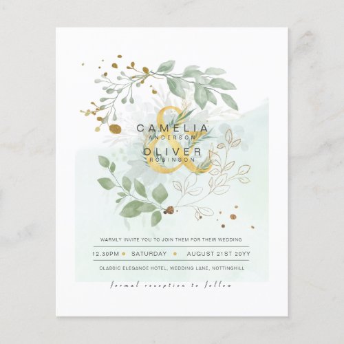 BUDGET Eucalyptus Greenery Gold Wedding QR CODE IN Flyer
