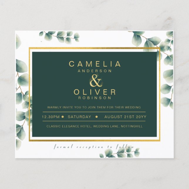 BUDGET Eucalyptus Greenery Gold Wedding QR CODE IN Flyer (Front)