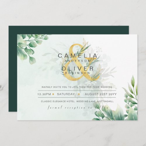 BUDGET Eucalyptus Greenery Gold Wedding QR CODE IN Invitation