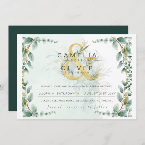 BUDGET Eucalyptus Greenery Gold Wedding QR CODE IN Invitation