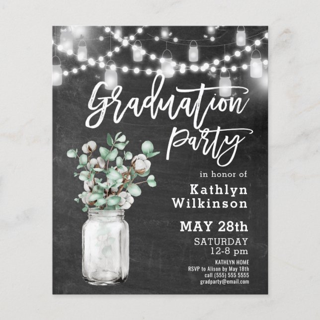 BUDGET Eucalyptus Greenery GRAD Party Invitation (Front)