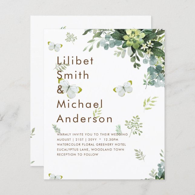 BUDGET Eucalyptus Greenery Leaf Botanical Wedding (Front/Back)