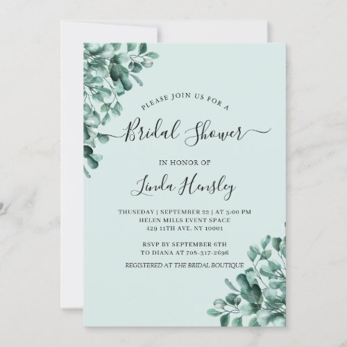 Budget Eucalyptus Greenery Leaves Bridal Shower Invitation