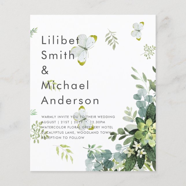 BUDGET Eucalyptus Greenery Leaves Emerald Wedding Flyer