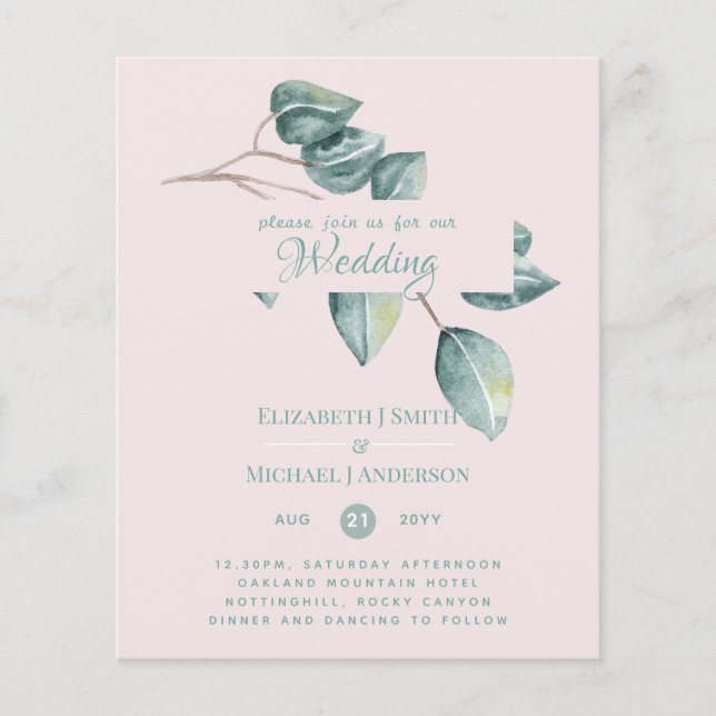 Budget Eucalyptus Greenery Leaves Wedding Invites (Front)