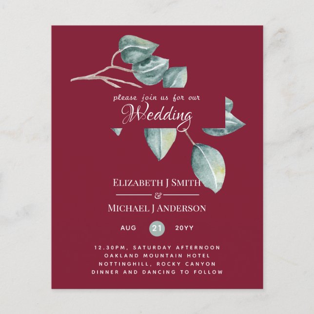 Budget Eucalyptus Greenery Leaves Wedding Invites (Front)