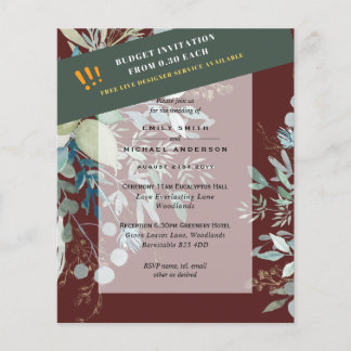 BUDGET EUCALYPTUS Greenery Leaves Wedding INVITES  Flyer