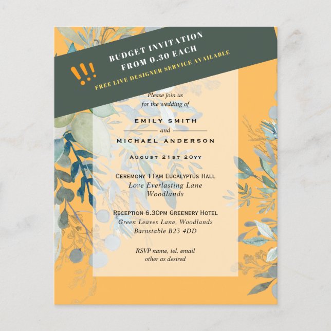 BUDGET EUCALYPTUS Greenery Leaves Wedding INVITES  Flyer (Front)