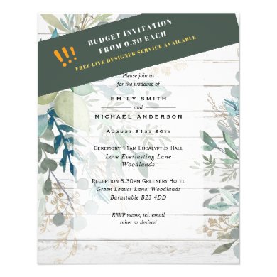 BUDGET EUCALYPTUS Greenery Leaves Wedding INVITES Flyer