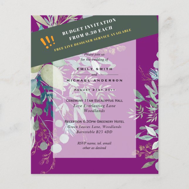 BUDGET EUCALYPTUS Greenery Leaves Wedding INVITES  Flyer (Front)
