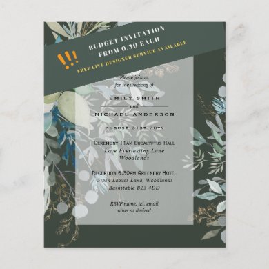 BUDGET EUCALYPTUS Greenery Leaves Wedding INVITES  Flyer