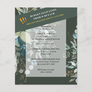 BUDGET EUCALYPTUS Greenery Leaves Wedding INVITES  Flyer