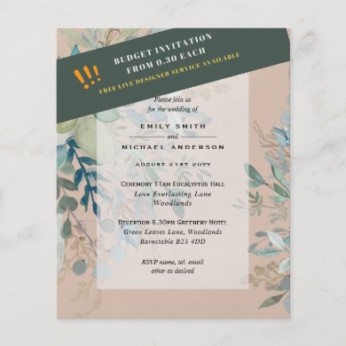 BUDGET EUCALYPTUS Greenery Leaves Wedding INVITES  Flyer