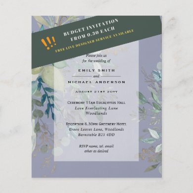 BUDGET EUCALYPTUS Greenery Leaves Wedding INVITES Flyer