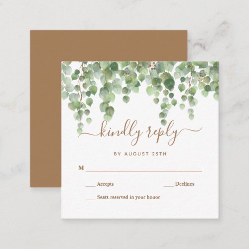 Budget Eucalyptus Greenery Leaves Wedding RSVP Note Card