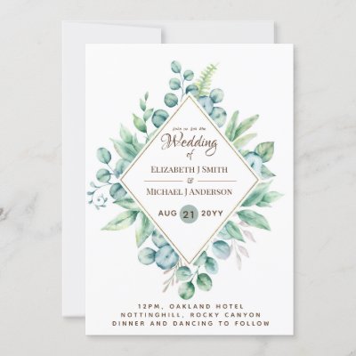 Budget Eucalyptus Greenery Modern Wedding Invites