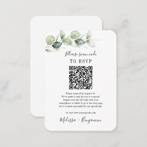 Budget Eucalyptus Greenery QR Code Wedding RSVP Enclosure Card