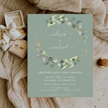 Budget Eucalyptus Greenery Sage Green Wedding Flyer by Hot_Foil_Creations at Zazzle