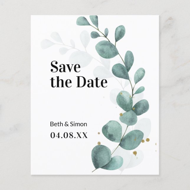 Budget Eucalyptus Greenery Save The Date Flyer (Front)
