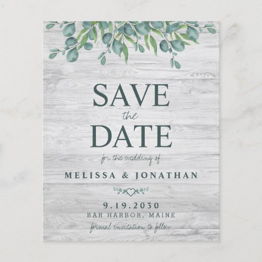Budget Eucalyptus Greenery Save The Date Postcard (Front)