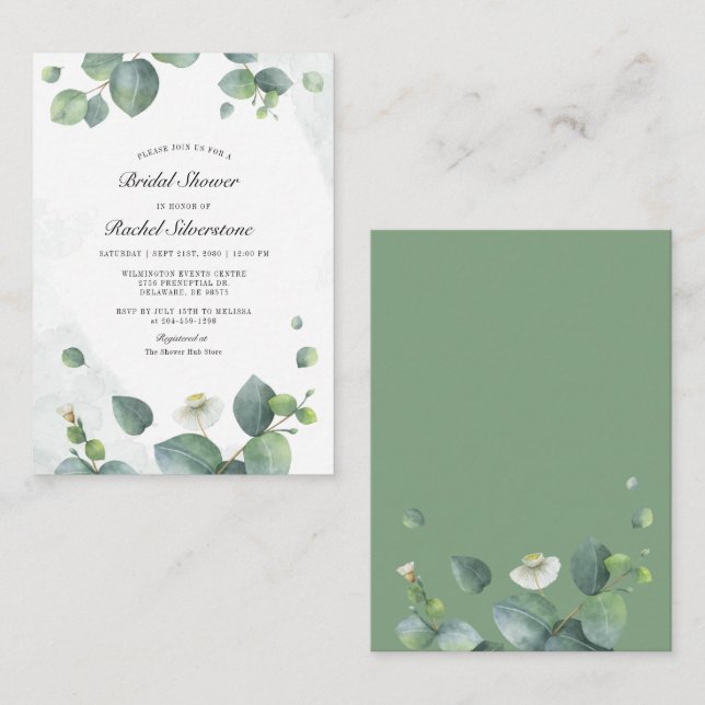 Budget Eucalyptus Greenery Succulent Bridal Shower Note Card (Front/Back)