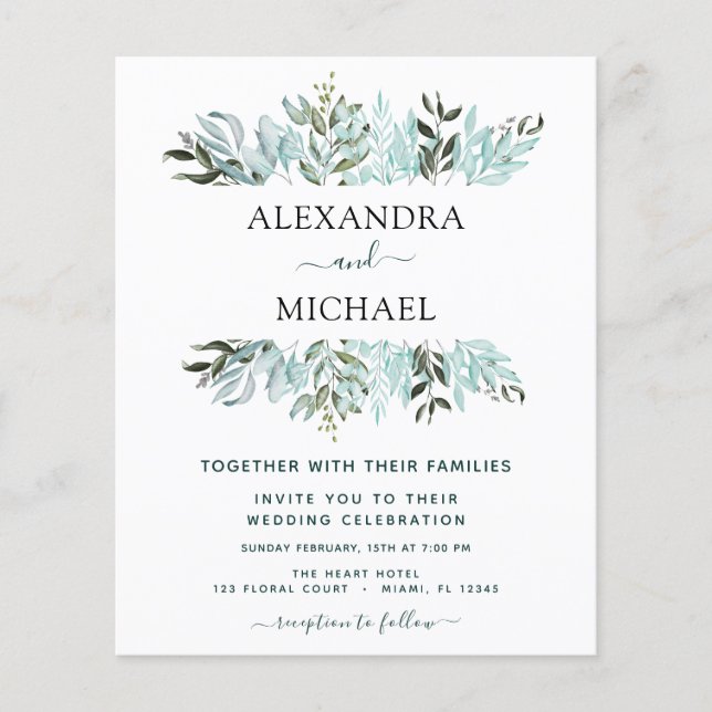 Budget Eucalyptus Greenery Succulent Wedding Flyer (Front)