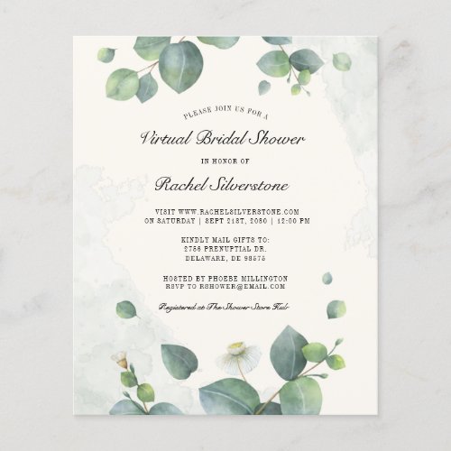 Budget Eucalyptus Greenery Virtual Bridal Shower Flyer