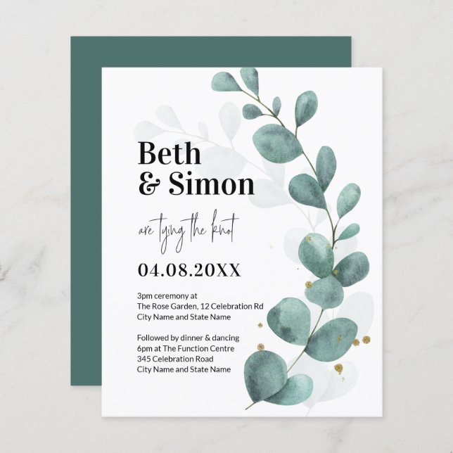 Budget Eucalyptus Greenery Watercolor Wedding (Front/Back)